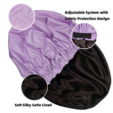 Load image into Gallery viewer, Purple Adjustable Large Shower Cap, Satin Lined shower Bonnet - waterproof reusable hair cap