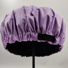 Load image into Gallery viewer, Purple Adjustable Large Shower Cap, Satin Lined shower Bonnet - waterproof reusable hair cap
