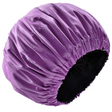 Load image into Gallery viewer, Purple Adjustable Large Shower Cap, Satin Lined shower Bonnet - waterproof reusable hair cap
