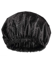 Load image into Gallery viewer, Black Adjustable X-Large Shower Cap, Satin Lined shower Bonnet - waterproof reusable hair cap
