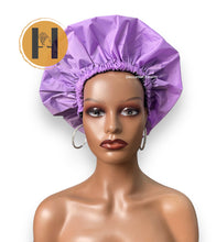 Load image into Gallery viewer, Purple Adjustable Large Shower Cap, Satin Lined shower Bonnet - waterproof reusable hair cap
