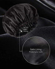 Load image into Gallery viewer, Black Adjustable X-Large Shower Cap, Satin Lined shower Bonnet - waterproof reusable hair cap
