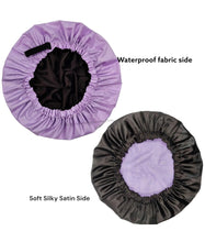 Load image into Gallery viewer, Purple Adjustable Large Shower Cap, Satin Lined shower Bonnet - waterproof reusable hair cap
