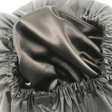 Load image into Gallery viewer, Black Adjustable X-Large Shower Cap, Satin Lined shower Bonnet - waterproof reusable hair cap
