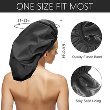Load image into Gallery viewer, Black Adjustable X-Large Shower Cap, Satin Lined shower Bonnet - waterproof reusable hair cap
