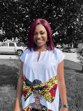 Load image into Gallery viewer, White Afrocentric Dress with Ankara Print
