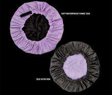 Load image into Gallery viewer, Purple Adjustable Large Shower Cap, Satin Lined shower Bonnet - waterproof reusable hair cap
