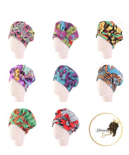 Load image into Gallery viewer, Kids Satin Hair Bonnet Sleep Cap with elastic and extra long tie band
