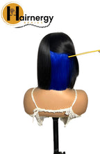 Load image into Gallery viewer, Black/Blue Wear &amp; Go Glueless Straight Bob Wigs 180% Density 4×6 HD Lace Closure Wig Human Hair
