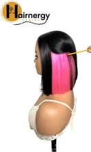 Load image into Gallery viewer, Black/Pink Wear &amp; Go Glueless Straight Bob Wigs 180% Density 4×6 HD Lace Closure Wig Human Hair
