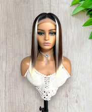 Load image into Gallery viewer, Wear &amp; Go 4x4 Balayage Dark Root to Brown to Blonde Ombre Straight Bob Transparent Lace Human Hair Wig 180%
