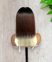 Load image into Gallery viewer, Wear &amp; Go 4x4 Balayage Dark Root to Brown to Blonde Ombre Straight Bob Transparent Lace Human Hair Wig 180%
