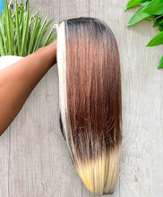Load image into Gallery viewer, Wear &amp; Go 4x4 Balayage Dark Root to Brown to Blonde Ombre Straight Bob Transparent Lace Human Hair Wig 180%
