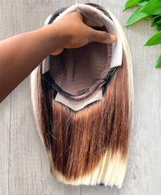 Load image into Gallery viewer, Wear &amp; Go 4x4 Balayage Dark Root to Brown to Blonde Ombre Straight Bob Transparent Lace Human Hair Wig 180%
