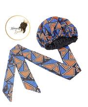 Load image into Gallery viewer, Large Satin Hair Bonnet Sleep Cap with elastic and extra long tie band
