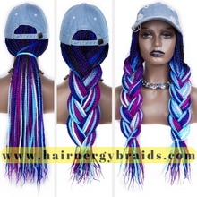 Load image into Gallery viewer, Braided Hat Wig | Summer Hat | Baseball Hat Braid Cap - Blue Baseball Hat + Blue mix Braids
