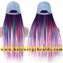 Load image into Gallery viewer, Braided Hat Wig | Summer Hat | Baseball Hat Braid Cap - Blue Baseball Hat + Pink mix Braids
