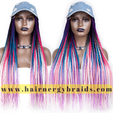 Load image into Gallery viewer, Braided Hat Wig | Summer Hat | Baseball Hat Braid Cap - Blue Baseball Hat + Pink mix Braids
