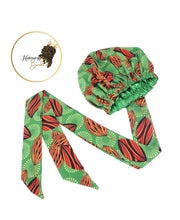 Load image into Gallery viewer, Large Satin Hair Bonnet Sleep Cap with elastic and extra long tie band
