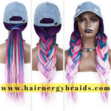 Load image into Gallery viewer, Braided Hat Wig | Summer Hat | Baseball Hat Braid Cap - Blue Baseball Hat + Pink mix Braids
