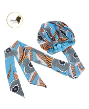 Load image into Gallery viewer, Large Satin Hair Bonnet Sleep Cap with elastic and extra long tie band
