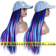 Load image into Gallery viewer, Braided Hat Wig | Summer Hat | Baseball Hat Braid Cap - Blue Baseball Hat + Blue mix Braids
