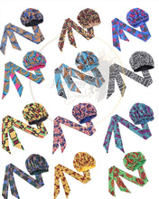 Load image into Gallery viewer, Large Satin Hair Bonnet Sleep Cap with elastic and extra long tie band
